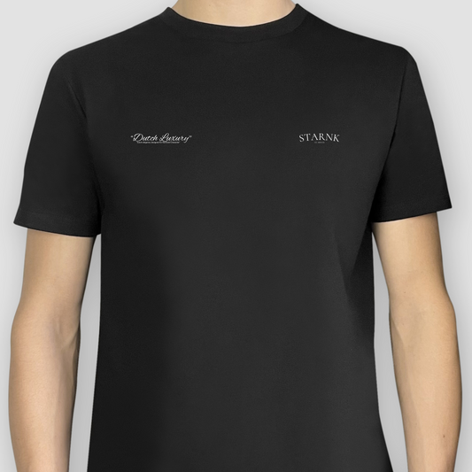 Zwarte-T-Shirt-Starnk-Dutch-Luxury-Voorprint-Logo-Voorkant-Model